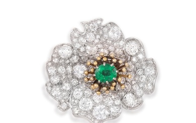 A LATE 19TH/ EARLY 20TH CENTURY EMERALD AND DIAMOND BROOCH ...