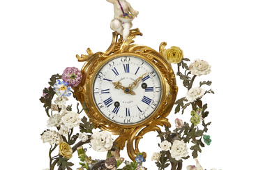 A LOUIS XV MEISSEN AND FRENCH PORCELAIN-MOUNTED ORMOLU AND TOLE...