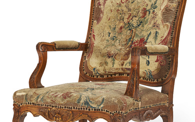 A LOUIS XV STYLE BEECHWOOD FAUTEUIL 20TH CENTURY