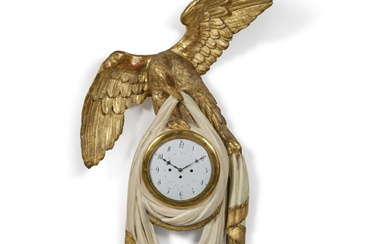 A Large Austrian Neoclassical Parcel-Gilt and Painted Wood Wall Clock, Early 19th Century