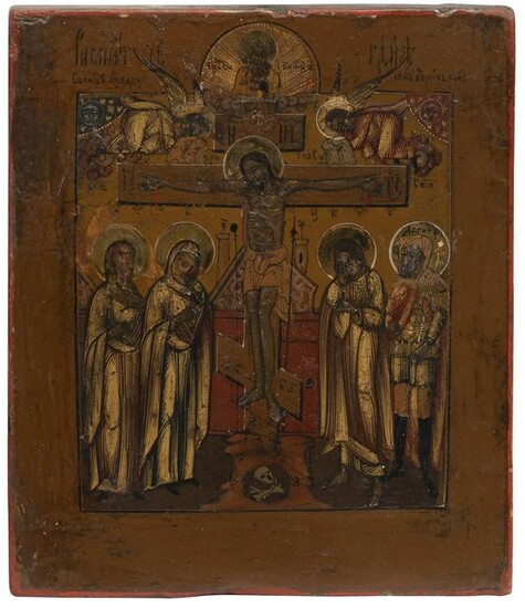 A MINIATURE ICON SHOWING THE CRUCIFIXION OF CHRIST