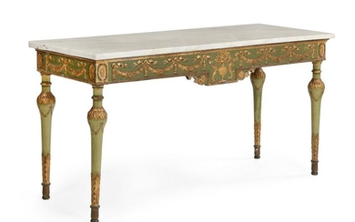 A Neoclassical green painted console table