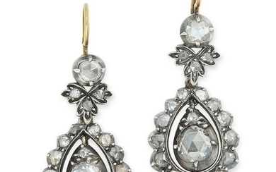 A PAIR OF ANTIQUE DIAMOND DROP EARRINGS set with rose