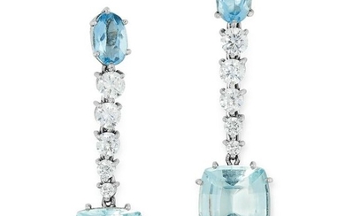 A PAIR OF AQUAMARINE AND WHITE SAPPHIRE EARRINGS in