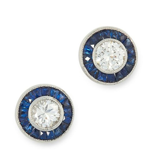 A PAIR OF DIAMOND AND SAPPHIRE TARGET EARRINGS each set
