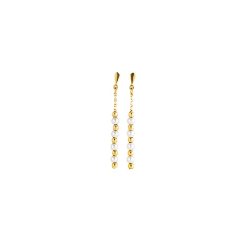 A PAIR OF SEED PEARL DROP EARRINGS, with gold beaded decorat...