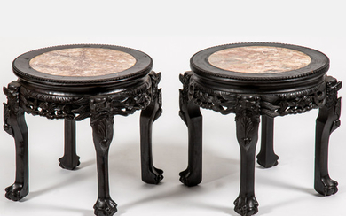 A Pair Chinese Carved Hardwood Side Tables