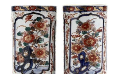 A Pair of Imari Porcelain Cylinder Vases