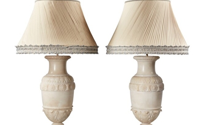 A Pair of Italian Neoclassical Carved Alabaster Vases, Now Mounted as Lamps, 19th Century