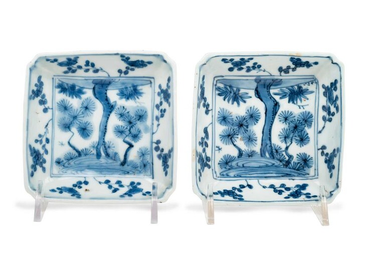 A Pair of Japanese Blue and White Porcelain Square
