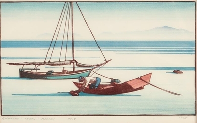 A R Kelsey woodcut fishermen & H C Ford sailboat