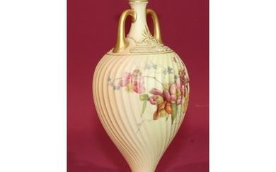A Royal Worcester Blush round bulbous thin necked 2-handled ...