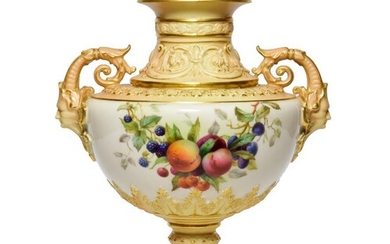A Royal Worcester Porcelain Vase, 1904, of urn form with...