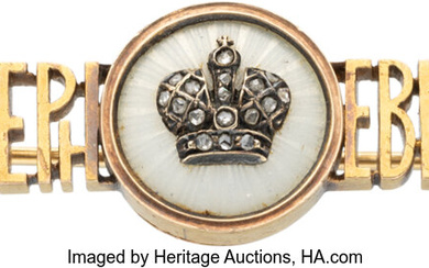 A Russian Imperial Faberge Presentation Diamond & Sapphire-Set Guilloche Enamel Gold Brooch