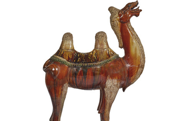A SANCAI-GLAZED POTTERY FIGURE OF A BACTRIAN CAMEL, TANG DYNASTY (618-907)