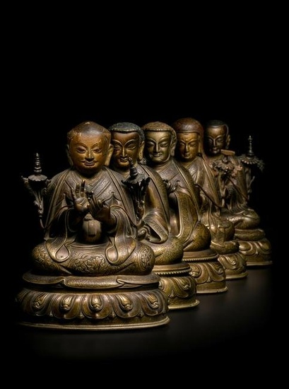 A SET OF COPPER ALLOY PORTRAITS DEPICTING THE FIVE PATRIARCHS OF THE SAKYA ORDER OF TIBETAN BUDD...