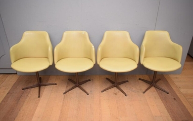 A SET OF FOUR AUSTRALIAN RETRO KENDALL VINYL COVERED TUB CHAIRS (A/F) (82H x 56W x 55D CM) (LEONARD JOEL DELIVERY SIZE: LARGE)