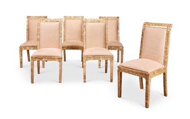 A SET OF SIX AMERICAN CRUSHED OYSTER SHELL VENEERED DINING CHAIRS, CIRCA 1985
