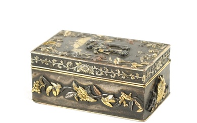 A SMALL JAPANESE MEIJI PERIOD GOLD INLAID AND MIXED METAL BR...