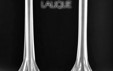 A Set of 2 French Marie-Claude LALIQUE Frosted & Art Glass Crystal Vases, Signed