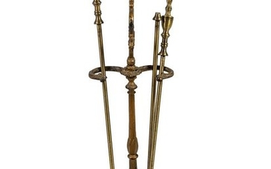 A Set of Brass Fireplace Tools Length of longest 33