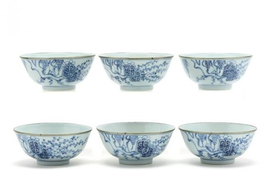 A Set of Six Chinese Porcelain Blue and White Bowls