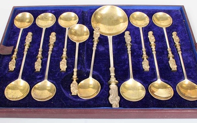 A Set of Twelve Victorian Parcel-Gilt Silver Apostle-Spoons and a...