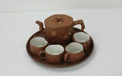 A Set of Zisha Tea Pot Four cups One Plate Chen Yuqin