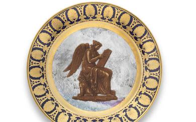 A Sèvres hard-paste dessert plate from the 'Service Fond Bleu Figures en Brun', circa 1808