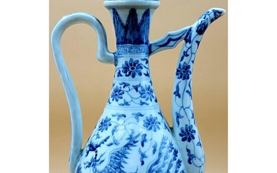 A Six Character Chinese Blue And White Ewer