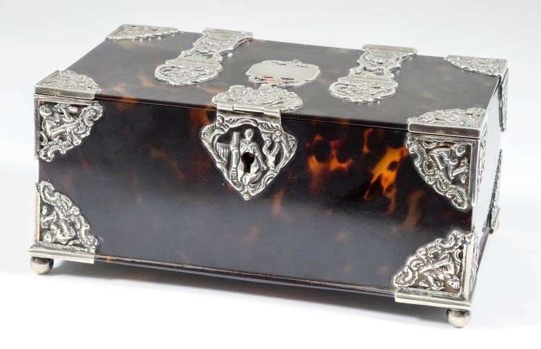 A Tortoiseshell and Silvery Metal Mounted Rectangular Box, retailed...