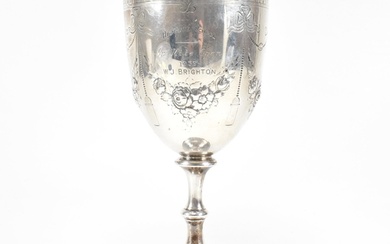 A Victorian hallmarked silver goblet trophy. The goblet havi...