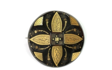 A Victorian piqué work tortoiseshell brooch