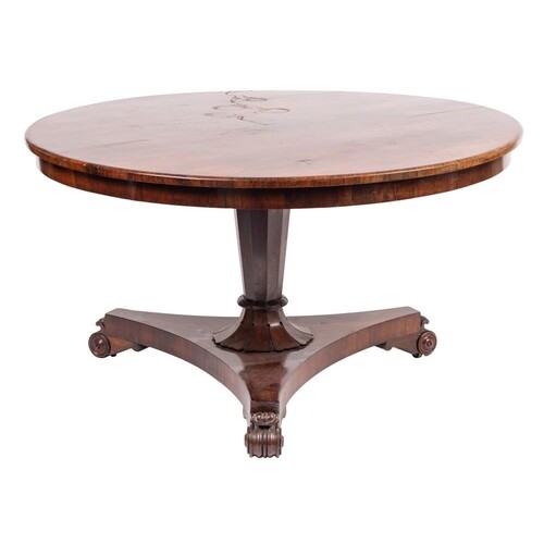 A Victorian rosewood circular breakfast table:, the snap top...