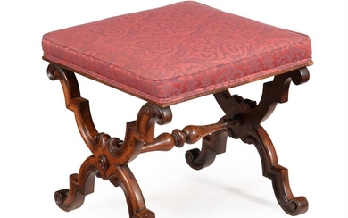 A Victorian walnut X framed stool