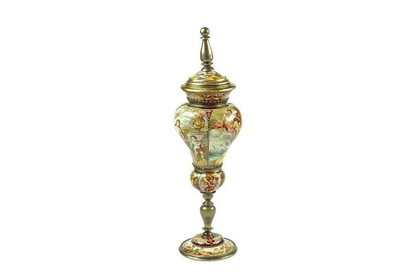 A Viennese enamel lobed shaped Goblet and cover