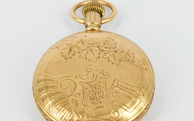 A WALTHAM 10ct GOLD HUNTING CASE FOB WATCH