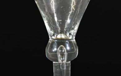 A Wine Glass, circa 1750, the conical bowl on ball...