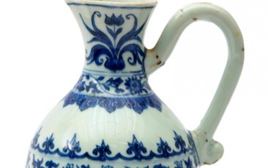 A blue and white Transitional ewer