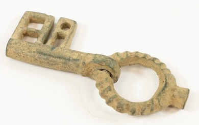 A bronze Byzantine folding key, c. 5th/6th century, tubular shank,...