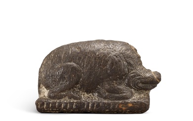 A carved stone figure of a recumbent boar, Tang dynasty 唐 石雕臥豕