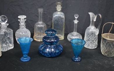A collection of glass decanters,glasses, art glass, jug, ice bucket etc (largest 30 cm 10)