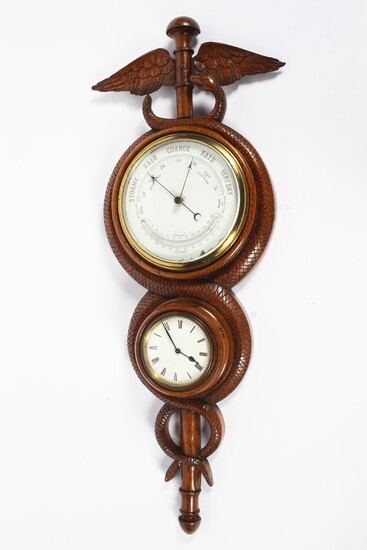 A early 20th century wall clock barometer