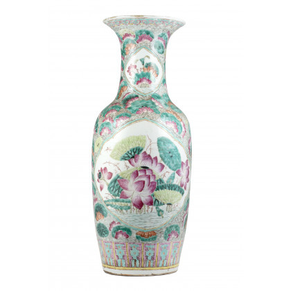 A famille rose porcelain vase with flower decoration (defects and restorations) China, late 19th century (h. 61 cm.)