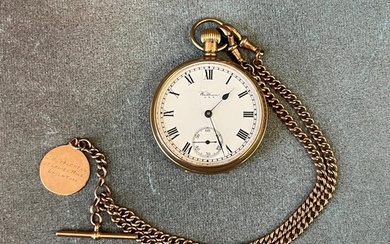 A gent's 9ct gold keyless wound open faced pocket watch by "...