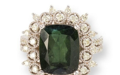 A green tourmaline, diamond and eighteen karat white