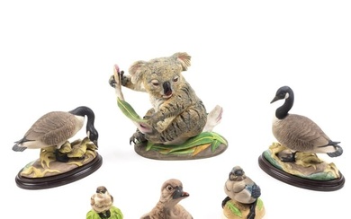 A group of Boehm porcelain birds and koala bear, comprising koala bear with bamboo, 9