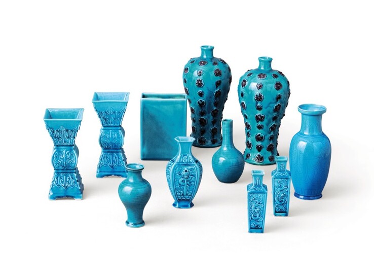A group of eleven turquoise-glazed vases China, Qing dynasty, 18th-early 20th century