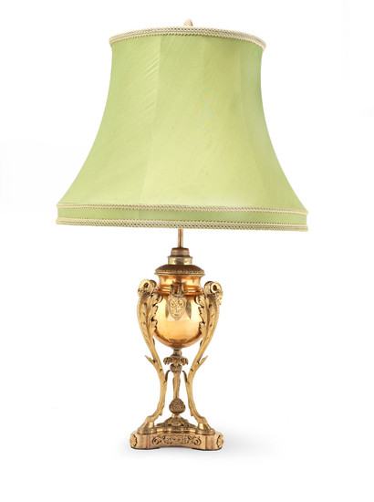 A large Empire revival gilt bronze urn adapted into a lamp base