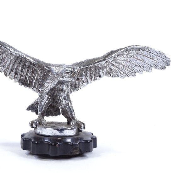 A large chrome-plate bronze eagle design car mascot, early 2...